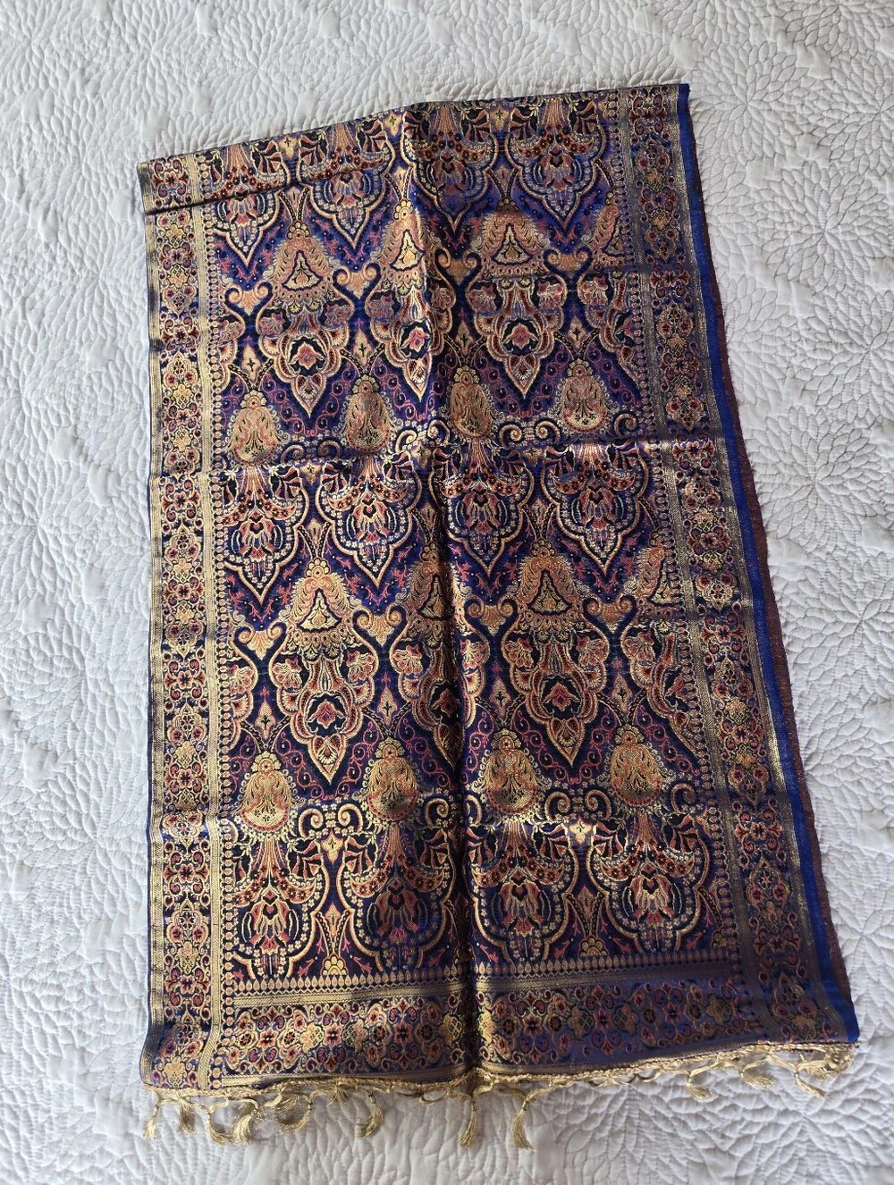 Banarasi Royal Blue and Gold Paisley Silk Jacquard Table Runner